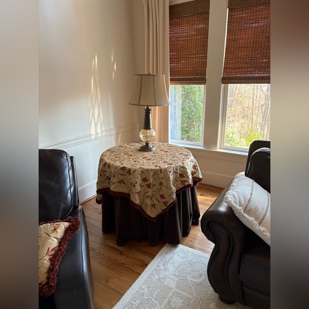 53 inch square trimmed table topper - custom made.